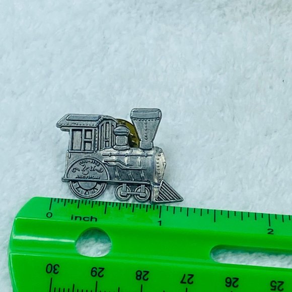 1998 HMK Train 25th Anniversary Tie Tack Pin Pewter Silver Color Steam Engine - Picture 11 of 16